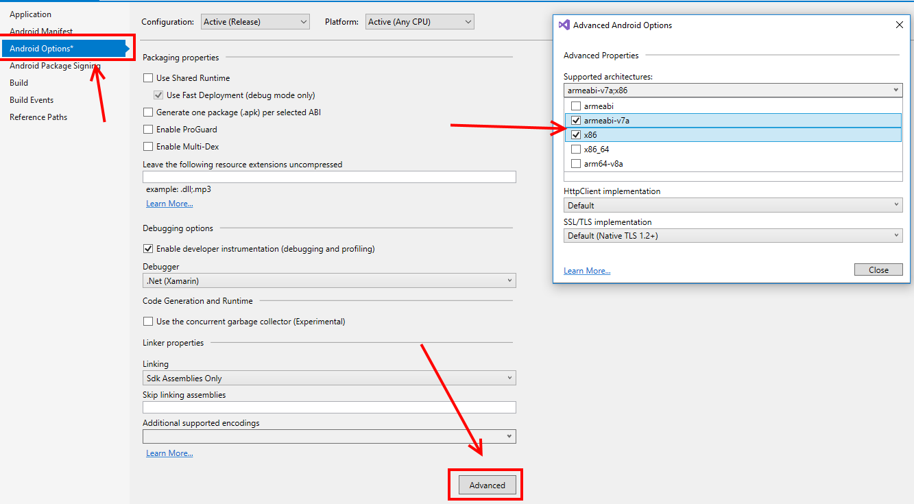 Arm vs x86 checkboxes